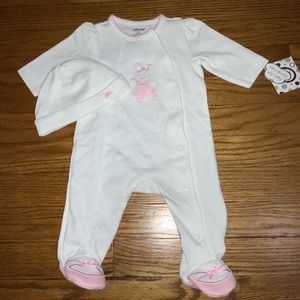 BABY GIRL BALLET BUNNY FOOTIE & BEANIE SET 3 MONTH